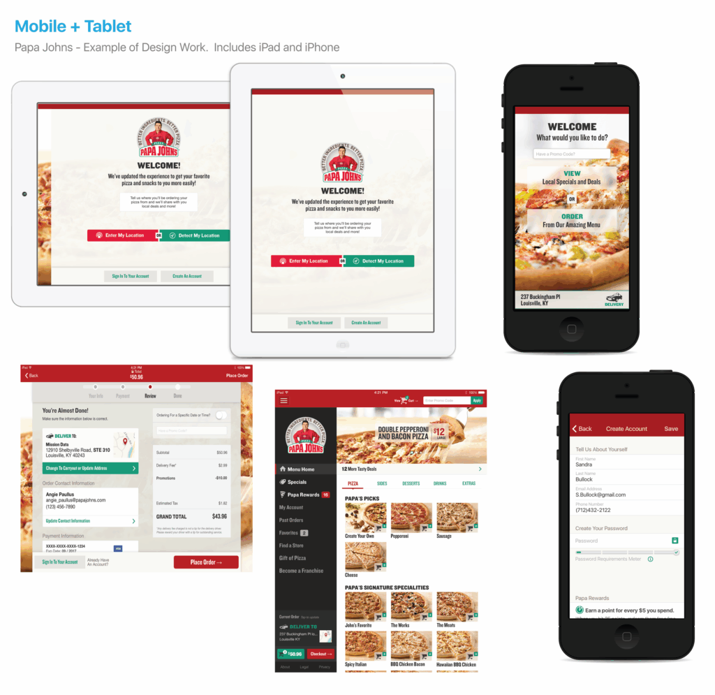 Papa Johns - Native app Mobile and Tablet Redesign